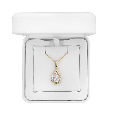 14k Gold Over Silver 1/10 Carat T.W. Diamond Teardrop Pendant Necklace