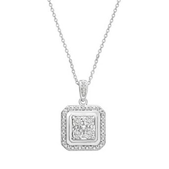 Sterling Silver 1/10 Carat T.W. Diamond Octagon Halo Pendant Necklace