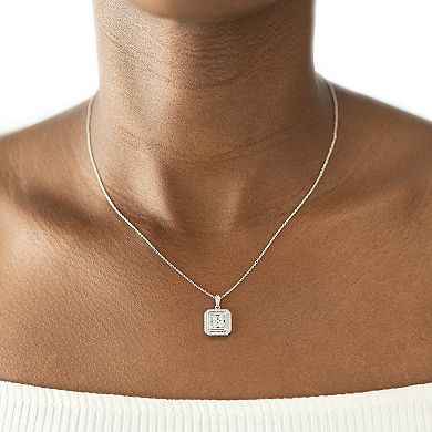 Sterling Silver 1/10 Carat T.W. Diamond Octagon Halo Pendant Necklace