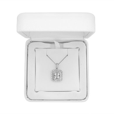 Sterling Silver 1/10 Carat T.W. Diamond Octagon Halo Pendant Necklace