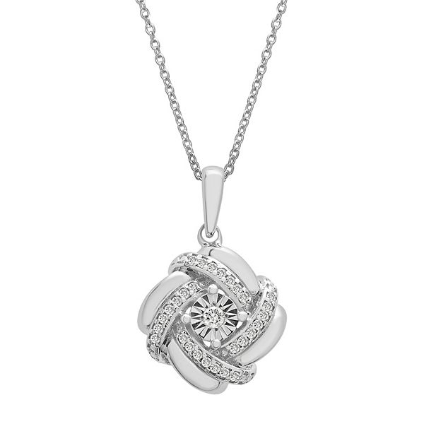 Sterling Silver 1/10 Carat T.W. Diamond Knot Pendant Necklace
