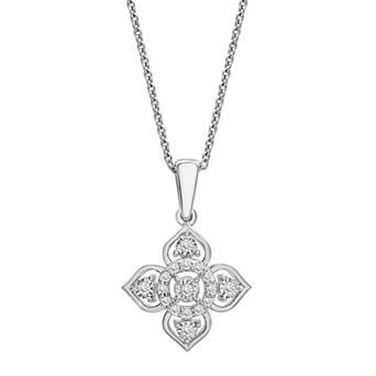 Sterling Silver 1/10 Carat T.W. Diamond Flower Pendant Necklace