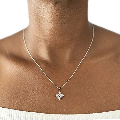 Sterling Silver 1/10 Carat T.W. Diamond Flower Pendant Necklace