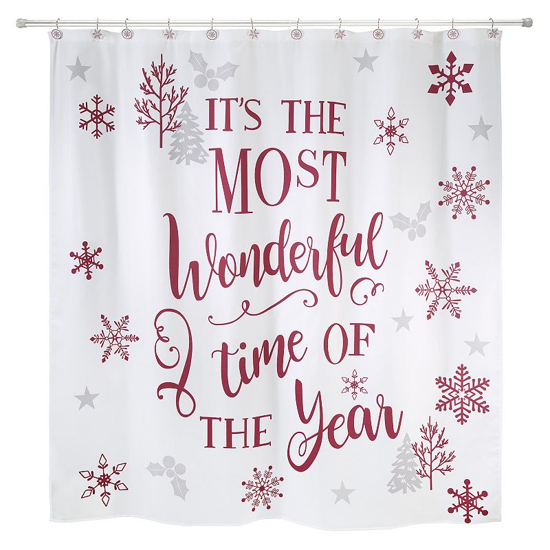 Avanti Sparkle Most Wonderful Time Of The Year Shower Curtain, White, 
