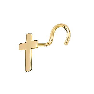 Lila Moon 10k Gold Curved Cross Nose Ring Stud