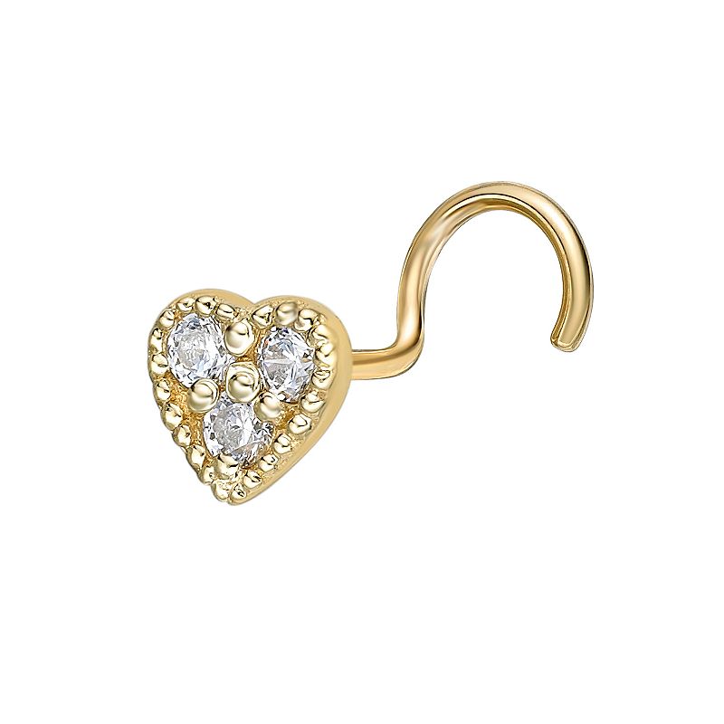 Lila Moon 10k Gold Cubic Zirconia Curved Heart Nose Ring Stud, Womens, Whi