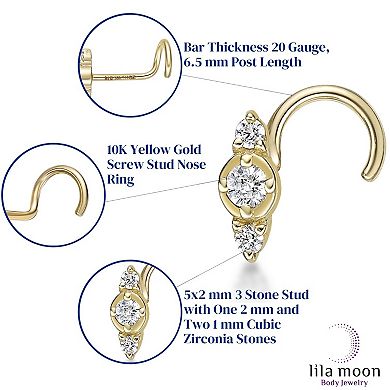 Lila Moon 10k Gold Cubic Zirconia Curved Nose Ring Stud