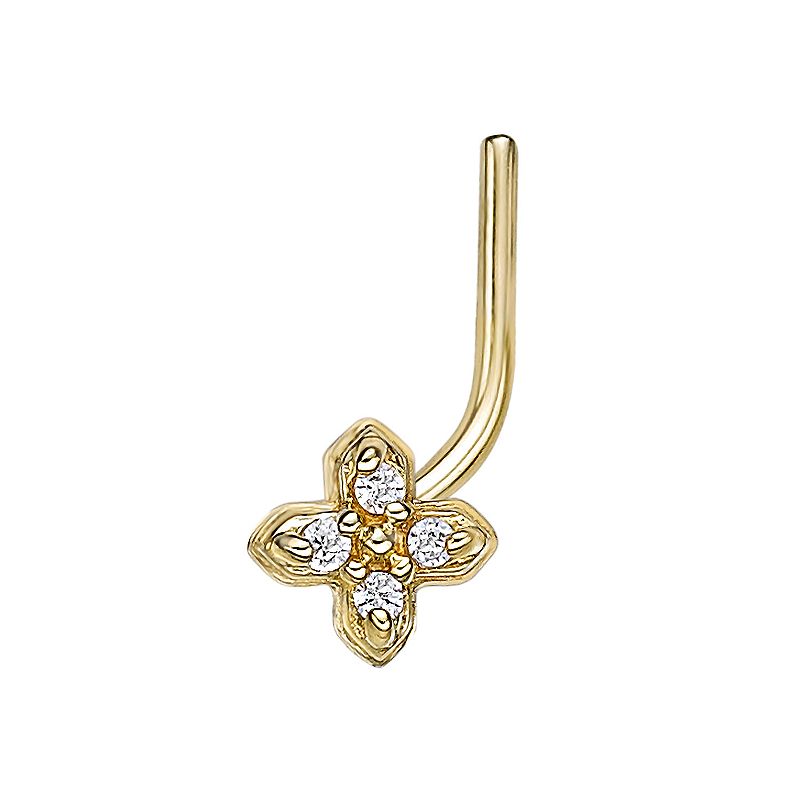 Lila Moon 14k Gold Cubic Zirconia Flower Curved Nose Ring Stud, Womens, Wh