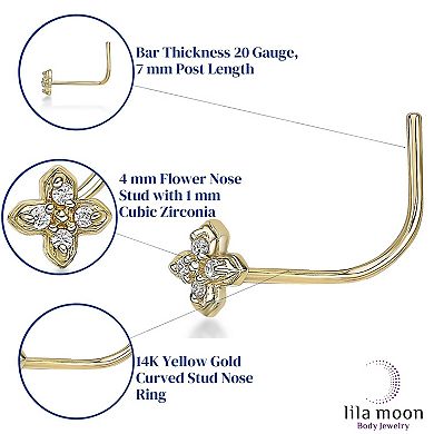 Lila Moon 14k Gold Cubic Zirconia Flower Curved Nose Ring Stud