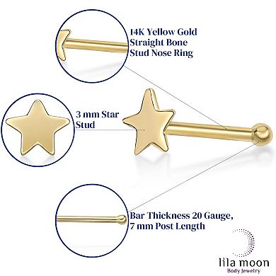 Lila Moon 14k Gold 6.5 mm Star Nose Ring Stud