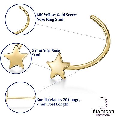 Lila Moon 14k Gold Star Curved Nose Ring Stud