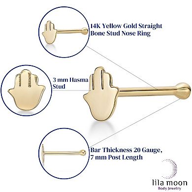 Lila Moon 14k Gold Hamsa Hand Nose Ring Stud