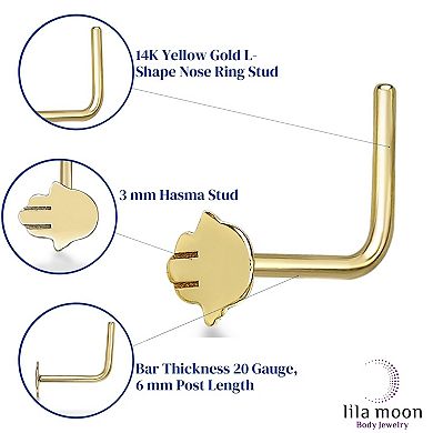 Lila Moon 14k Gold Hamsa Hand 90-Degree Nose Ring Stud