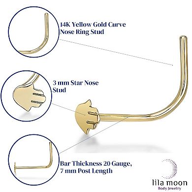 Lila Moon 14k Gold Hamsa Hand Curved Nose Ring Stud