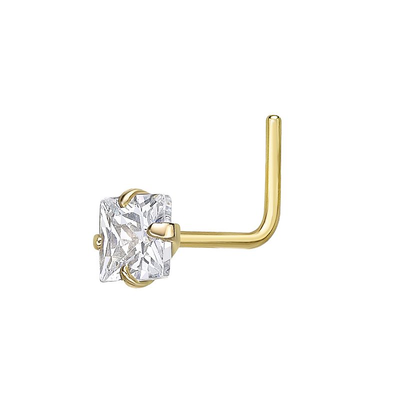 Lila Moon 14k Gold Cubic Zirconia 90 Degree Nose Ring Stud, Womens, White