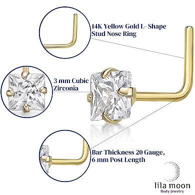 Lila Moon 14k Gold Cubic Zirconia 90 Degree Nose Ring Stud