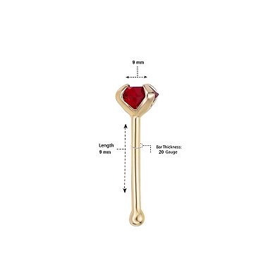 Lila Moon 14k Gold 3 mm Red Crystal Nose Ring Stud