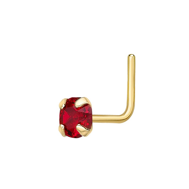 Lila Moon 14k Gold 3 mm Red Crystal L-Shape Nose Ring, Womens