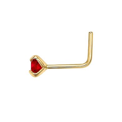 Lila Moon 14k Gold 3 mm Red Crystal L-Shape Nose Ring