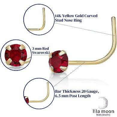Lila Moon 14k Gold 3 mm Red Crystal Curved Nose Ring