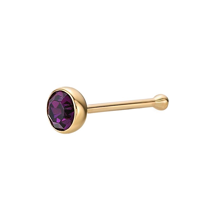 Lila Moon 14k Gold 3 mm Purple Crystal Nose Ring Stud, Womens