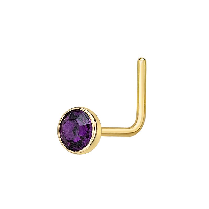 Lila Moon 14k Gold 3 mm Purple Crystal L-Shape Nose Ring, Womens