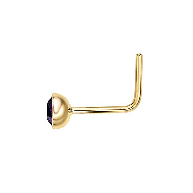 Lila Moon 14k Gold 3 mm Purple Crystal L-Shape Nose Ring