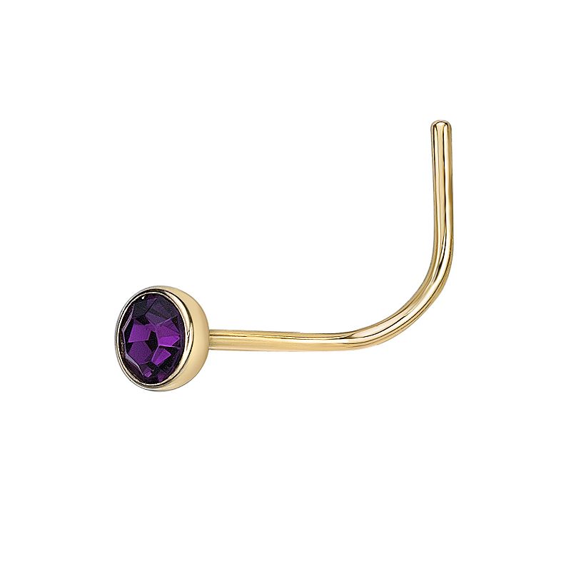 Lila Moon 14k Gold 3 mm Purple Crystal Curved Nose Stud, Womens