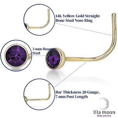 Lila Moon 14k Gold 3 mm Purple Crystal Curved Nose Stud