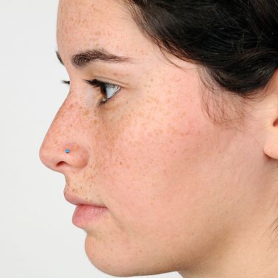 Lila Moon 14k Gold Lab-Created Blue Opal Curved Nose Ring Stud
