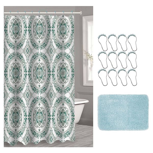 Popular Bath Candace 14piece Microfiber Bath Rug & Shower Curtain Set