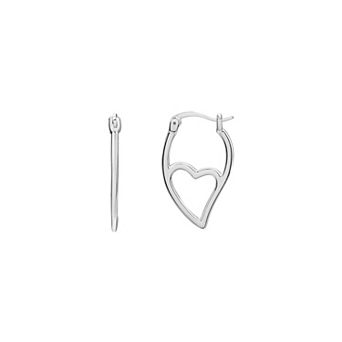 PRIMROSE Sterling Silver Polished Heart Leaf Hoop Earrings