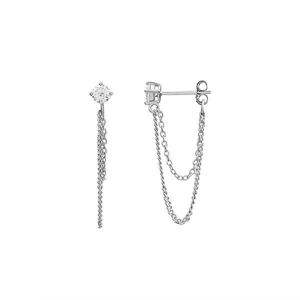 PRIMROSE Sterling Silver Cubic Zirconia Double Chain Front-to-Back Drop ...