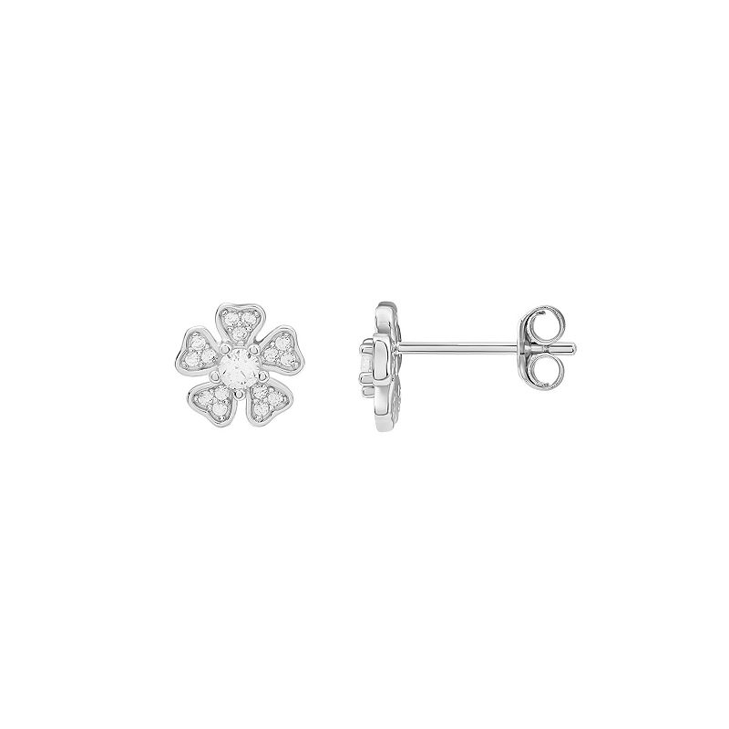 PRIMROSE Sterling Silver Cubic Zirconia Pave Clover Stud Earrings, Womens,