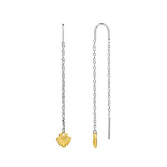 PRIMROSE Two Tone Sterling Silver Cubic Zirconia Seashell Threader Drop Earrings