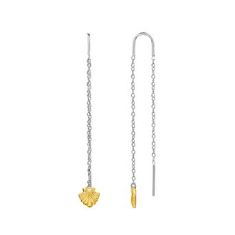 PRIMROSE Two Tone Sterling Silver Cubic Zirconia Seashell Threader Drop Earrings
