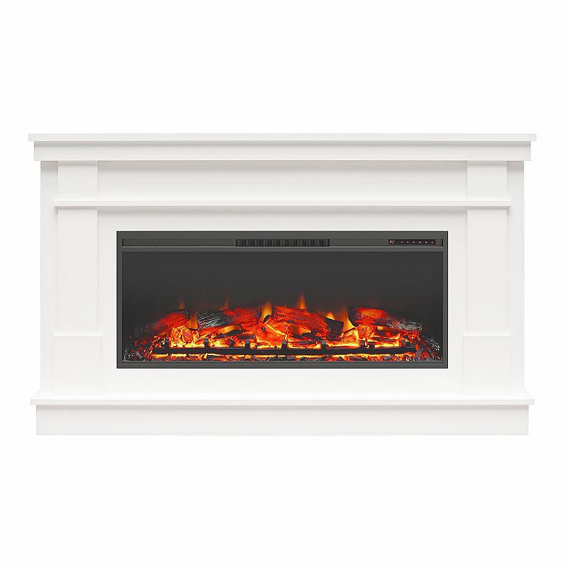 Ameriwood Home Elmcroft Wide Painted Mantel with Linear Electric Fireplace  White