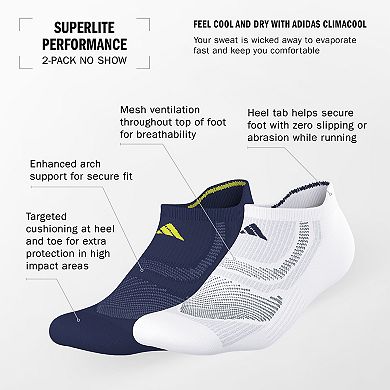 Women's adidas Superlite Performance 2-Pack No Show Socks