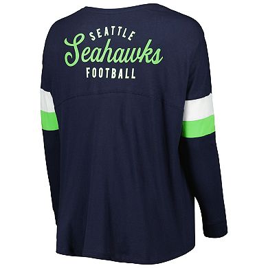 Women's New Era Navy Seattle Seahawks Plus Size Athletic Varsity Lace-Up V-Neck Long Sleeve T-Shirt