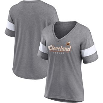 Women's Fanatics Branded Heathered Gray Cleveland Browns Give It All Half-Sleeve V-Neck T-Shirt