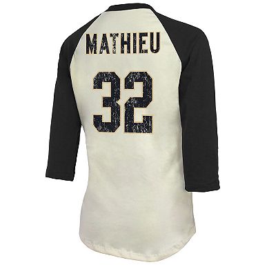 Women's Majestic Threads Tyrann Mathieu Cream/Black New Orleans Saints Name & Number Raglan 3/4 Sleeve T-Shirt