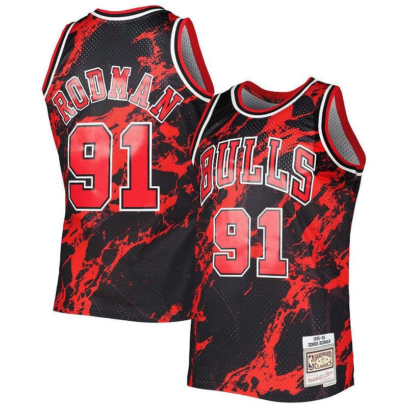 Mens Mitchell & Ness Dennis Rodman Black Chicago Bulls 1995-96 Hardwood Cl