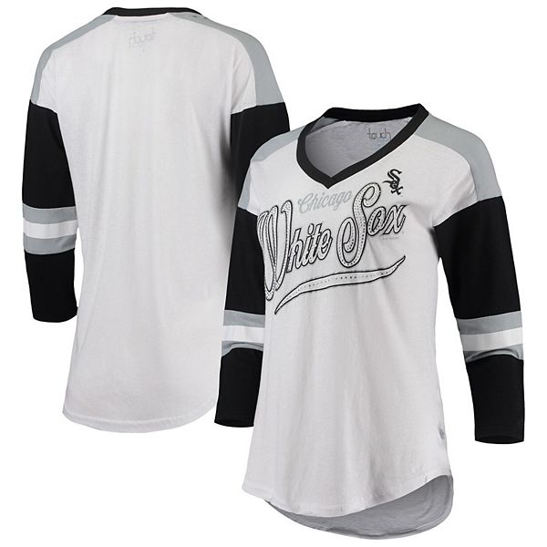 Women's Touch White/Black Chicago White Sox Base Runner 3/4-Sleeve V-Neck  T-Shirt