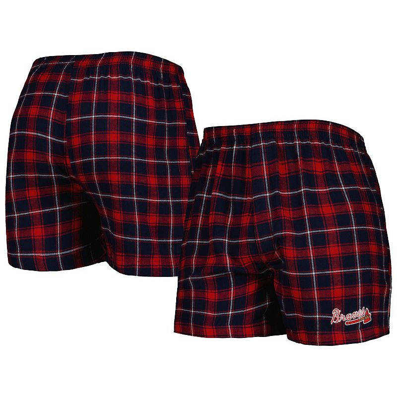 Mens Concepts Sport Navy/Red Atlanta Braves Ledger Flannel Boxers, Size: S