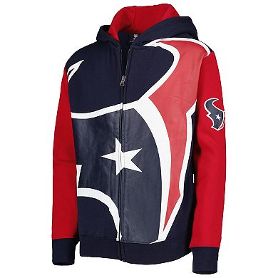 Youth Navy/Red Houston Texans Poster Board Full-Zip Hoodie