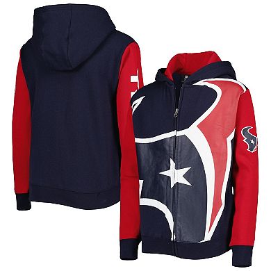 Youth Navy/Red Houston Texans Poster Board Full-Zip Hoodie