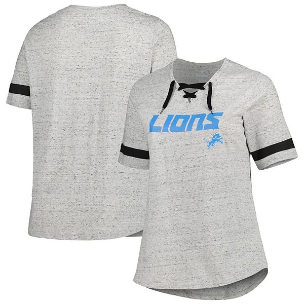 Women's Heather Gray Detroit Lions Plus Size Lace-Up V-Neck T-Shirt