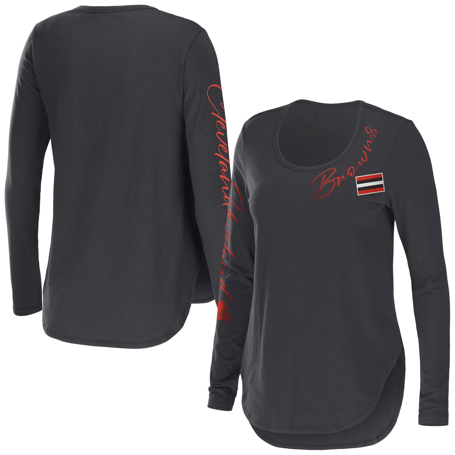 Women's Fanatics Branded Brown/Orange Cleveland Browns Plus Size True to Form Lace-Up V-Neck Raglan Long Sleeve T-Shirt