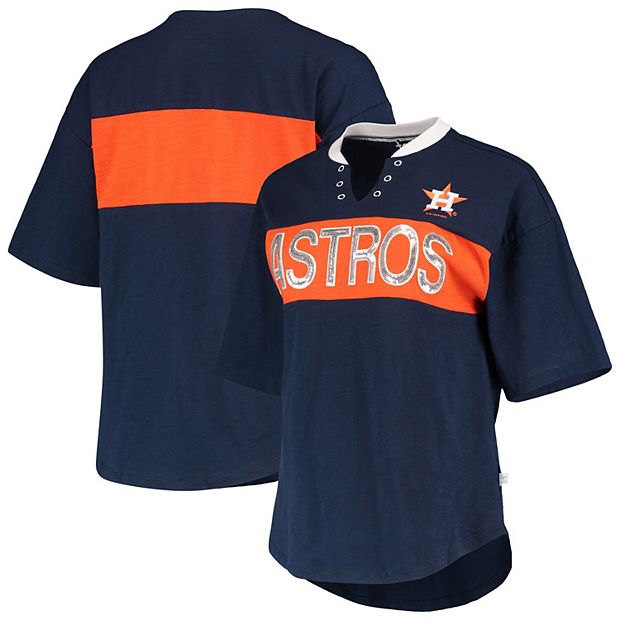 Women's Touch Navy/Orange Houston Astros Lead Off Notch Neck T-Shirt