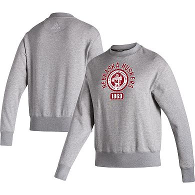 Women's adidas Heathered Gray Nebraska Huskers Vintage Circle Pullover Sweatshirt